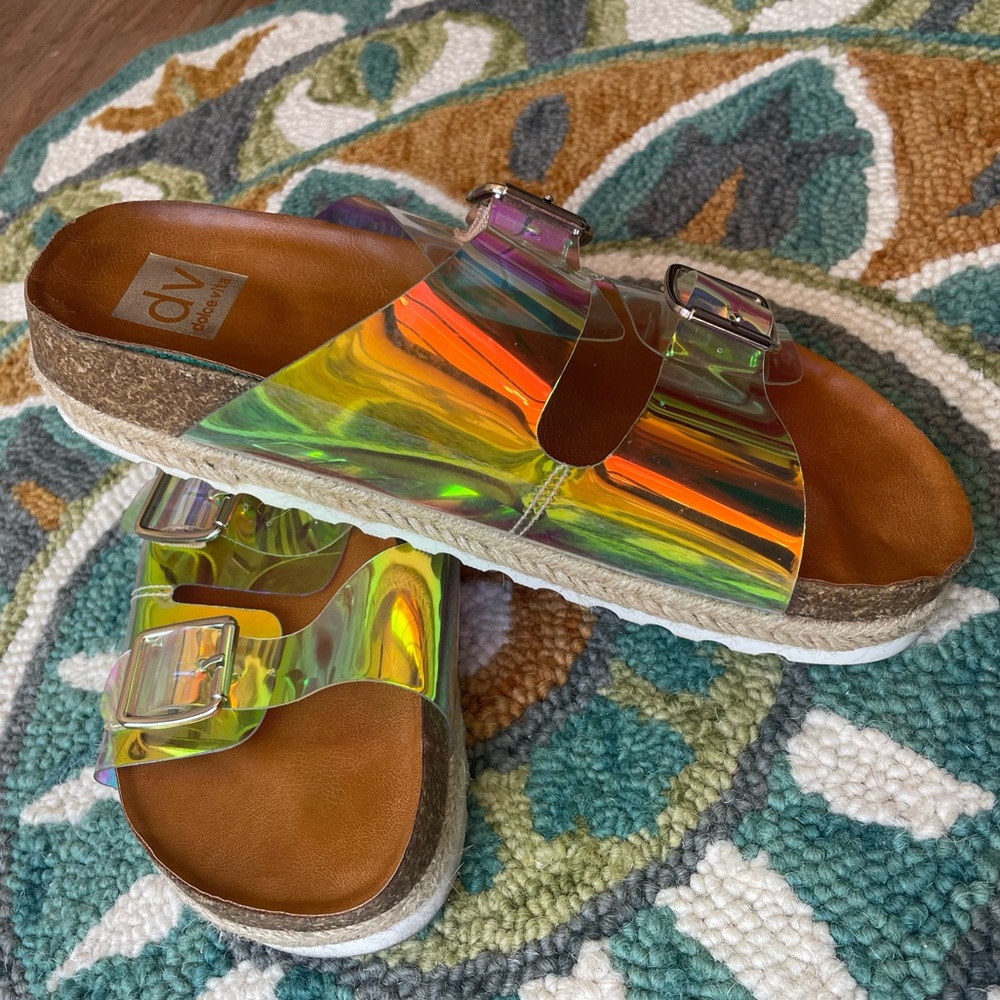 Dolce Vita, iridescent sandals.